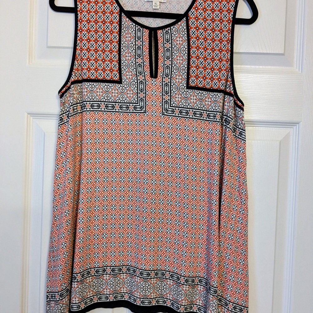 Sophie Max Orange and Black Geometric Tank Top